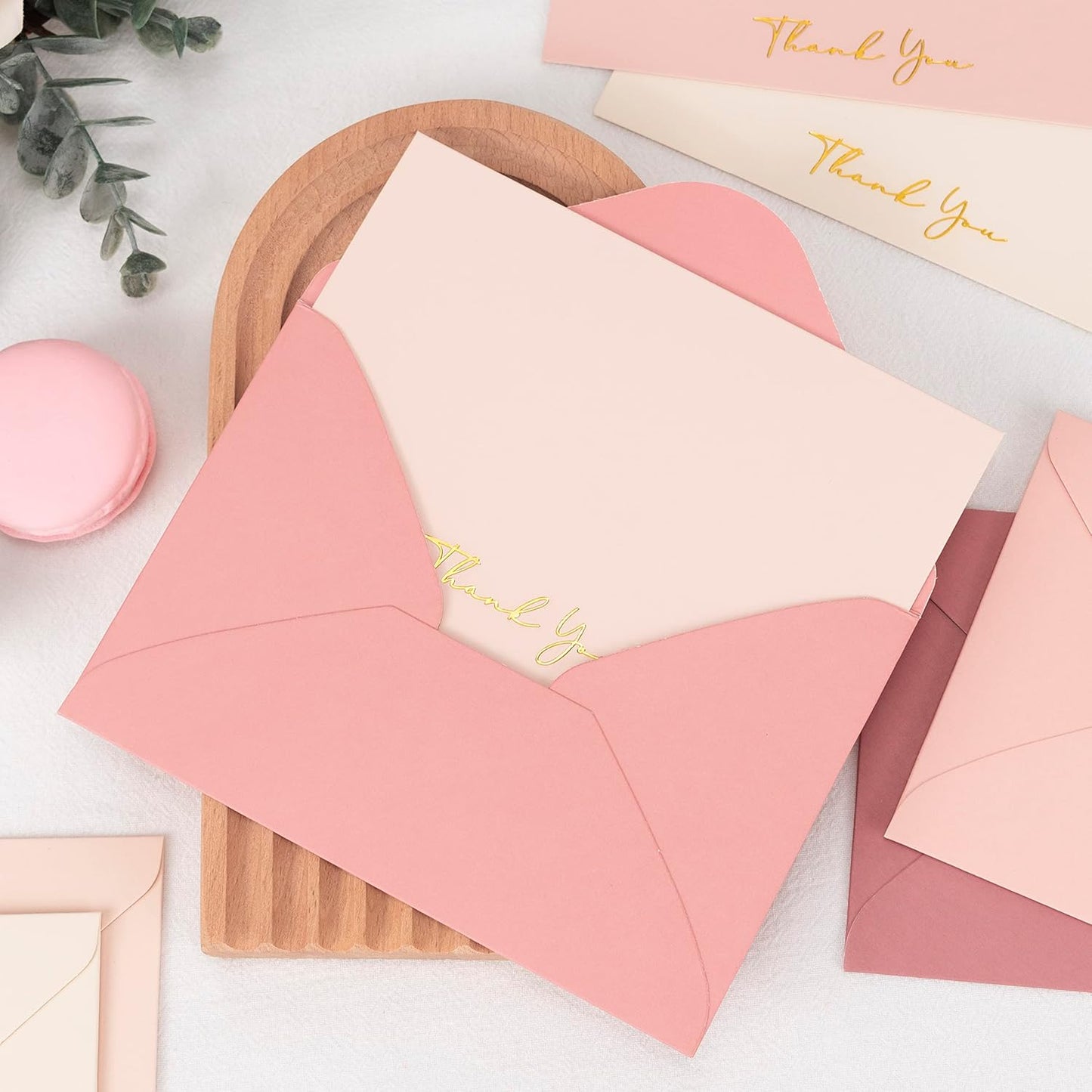 Crisky Dusty Rose Thank You Cards with Envelopes & Stickers， 50 Pack Bridal Shower Graduation Thank You Cards Small Business, Wedding Baby Shower Birthday Funeral Notes Bulk