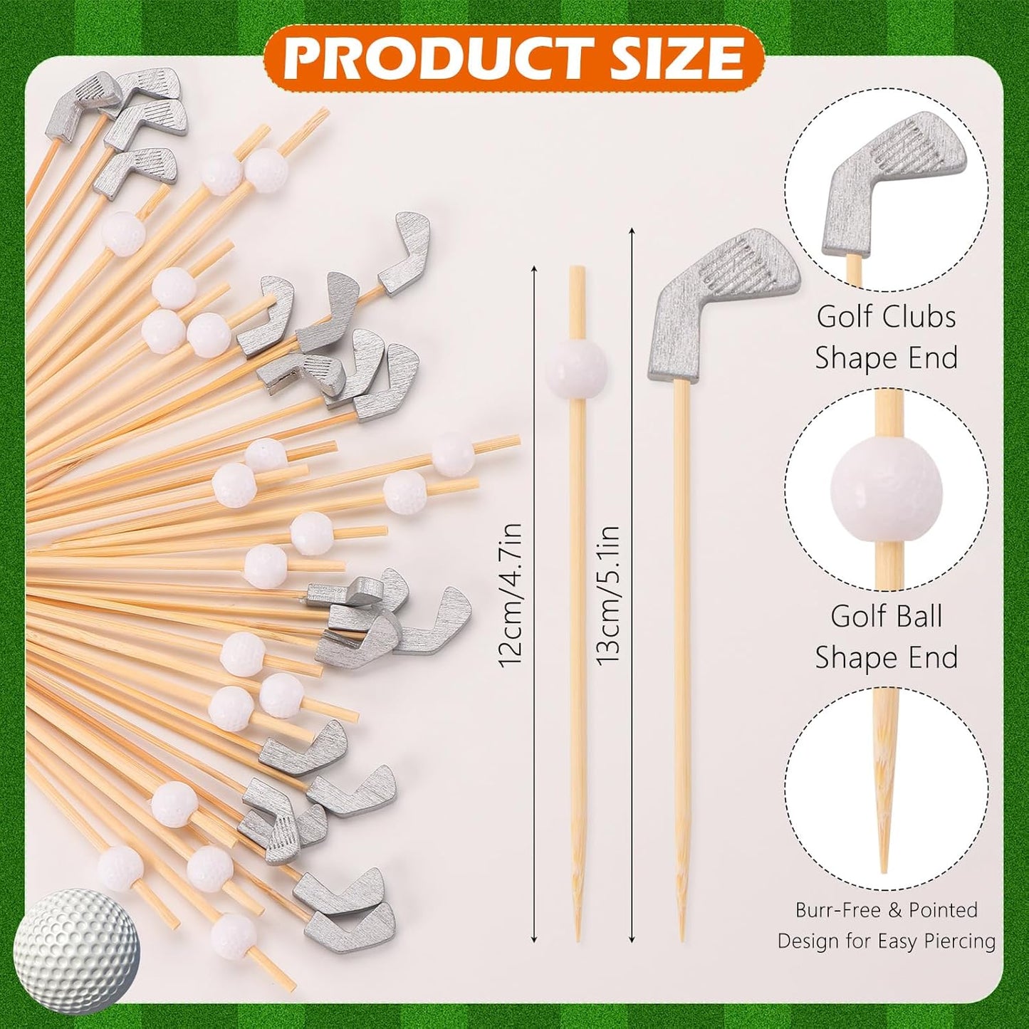 200Pcs Golf Toothpicks Golf Club Cocktail Picks Golf Party Decorations for Appetizers Bamboo Cocktail Sticks Skewers for Drinks Fruits Desserts Charcuterie Sandwich