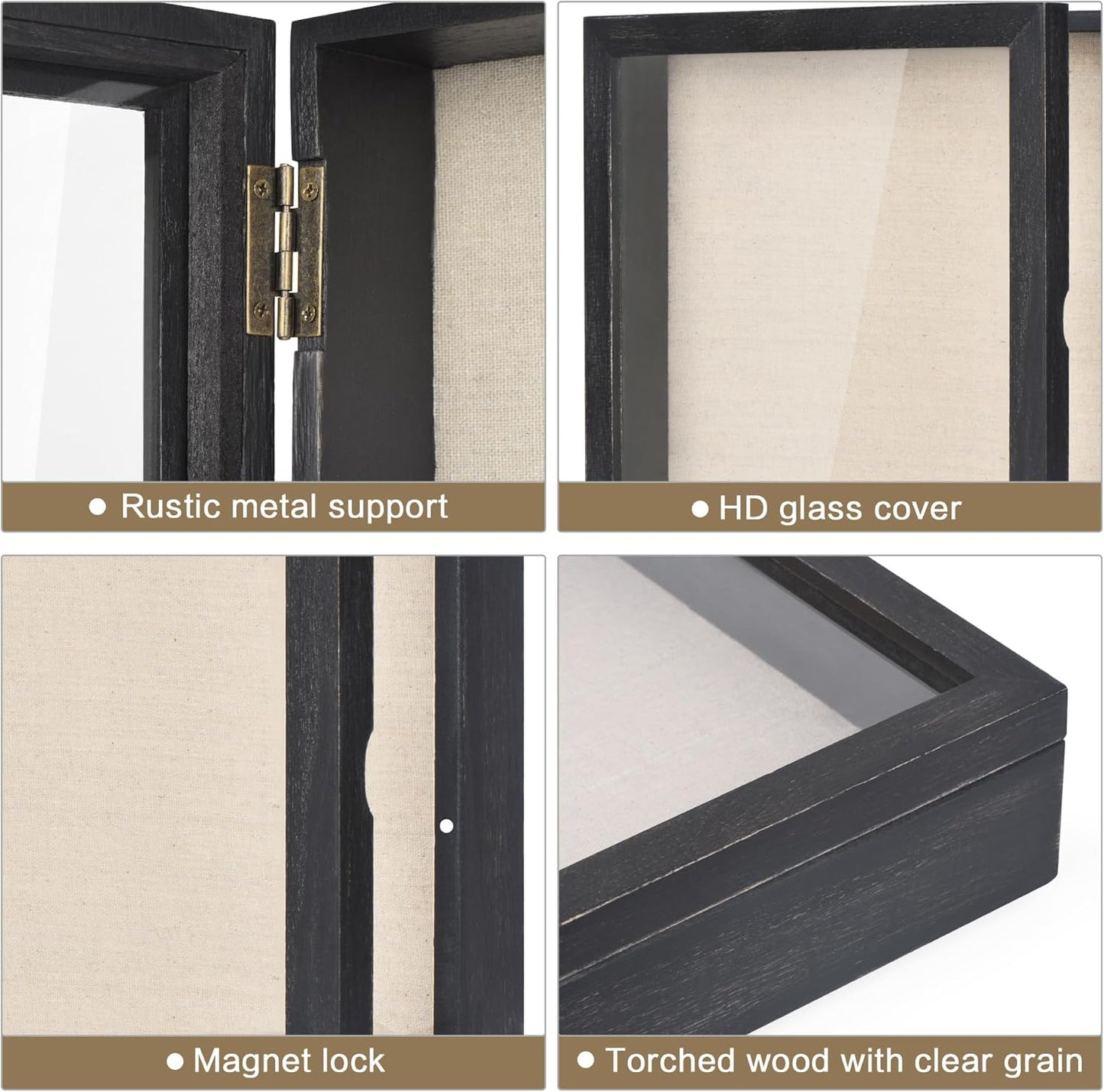 Love-KANKEI Shadow Box Frame 8x10 Shadow Box Display Case with Linen Back Memorabilia Awards Medals Photos Memory Box Gift Rustic Black