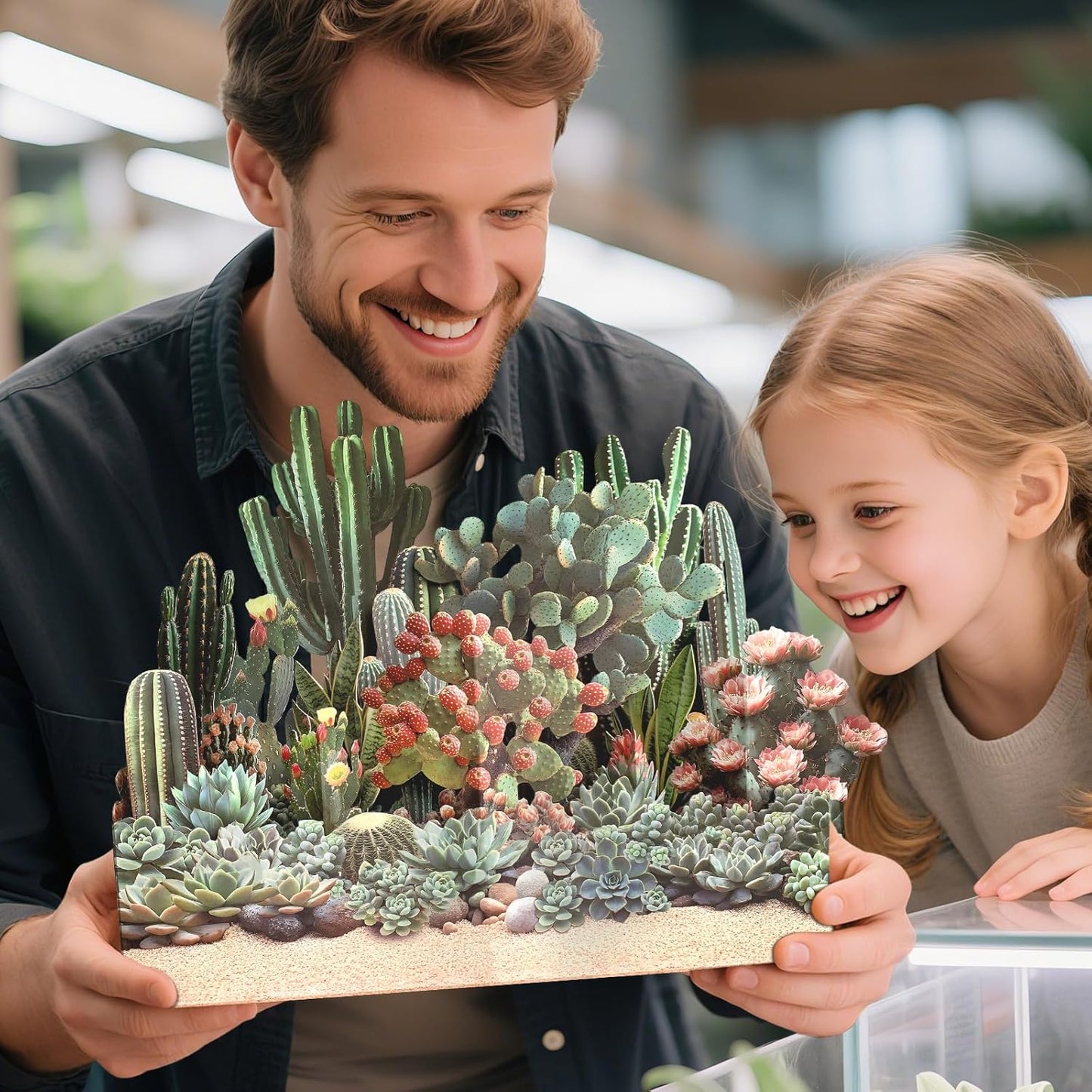 Cactus Pop Up Card, 3D Succulent Card, Birthday, Get Well, Thank You Greeting Cards For Friends and Coworkers with Envelope & Note Card (Desert Garden)