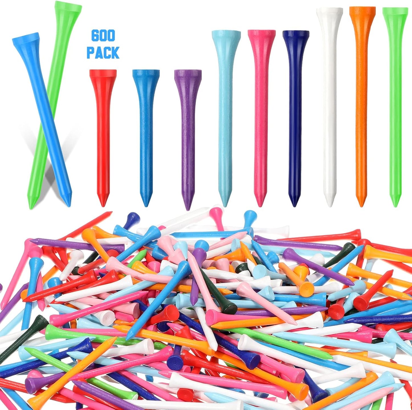 Mudder 600 Pack Golf Tees Bulk Wooden Golf Tees Wood for Men Balls Accessories