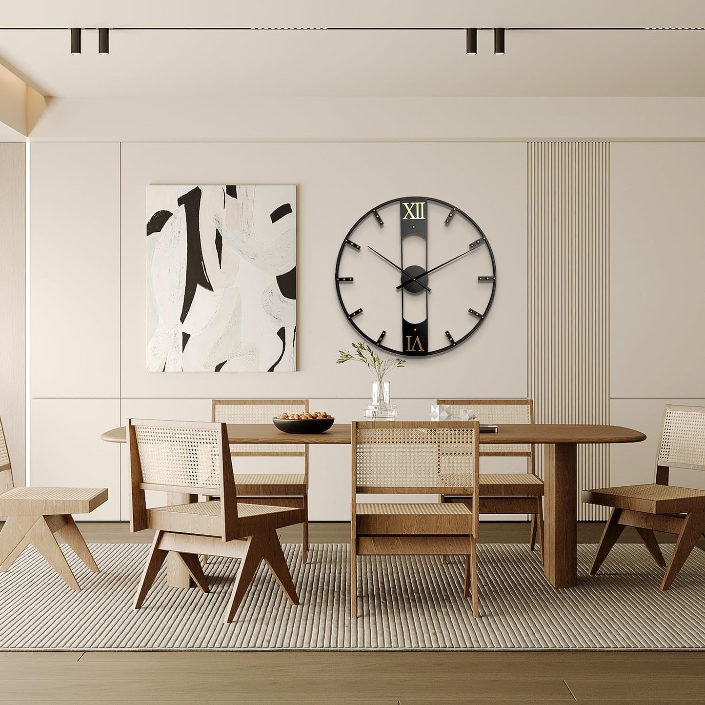 Large Wall Clock for Living Room Decor Modern Mid Century Metal Silent Gold Kitchen Big Wall Clock Art for Bedroom Decorative Office Non Ticking Battery Operated Wall Watch 24 Inch