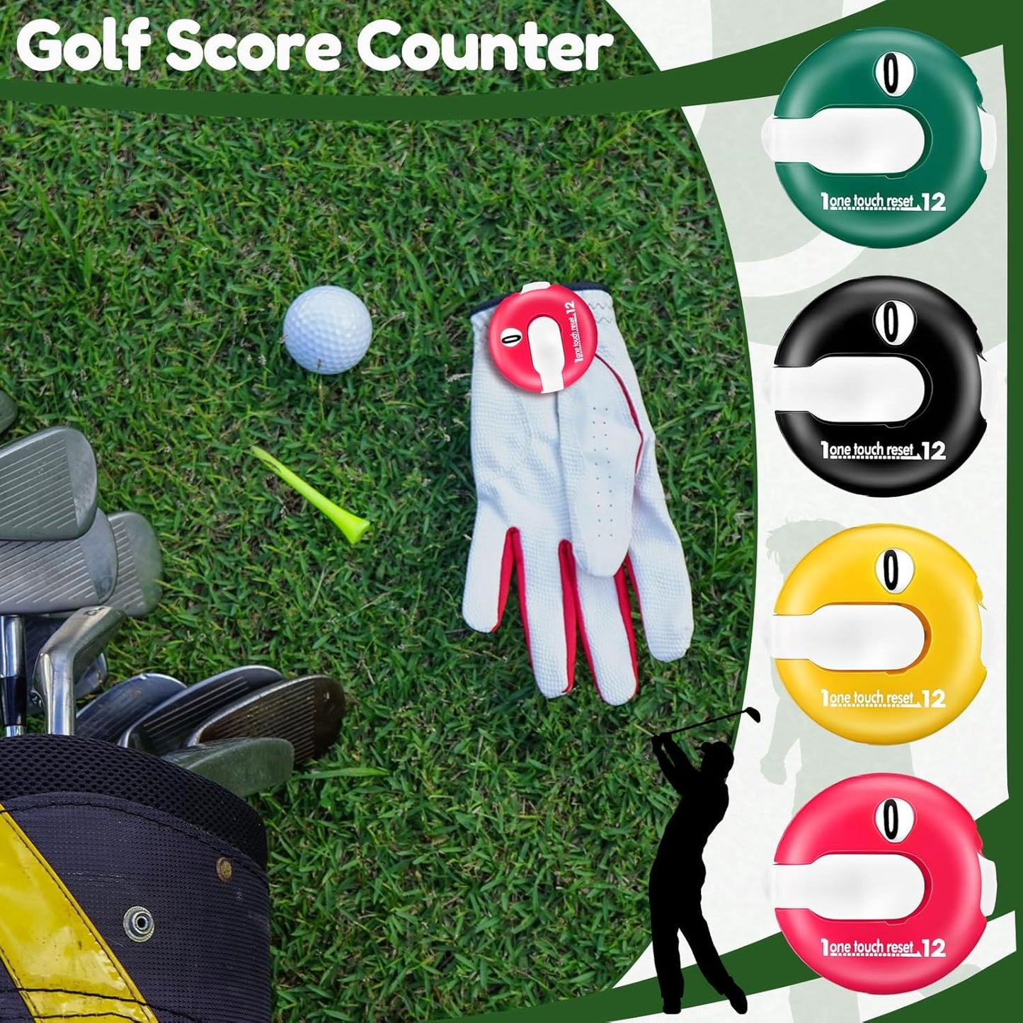 Frienda Golf Score Counter Mini Golf Stroke Counter with One Touch Reset and Simple Attachment to Scorekeeper Glove in