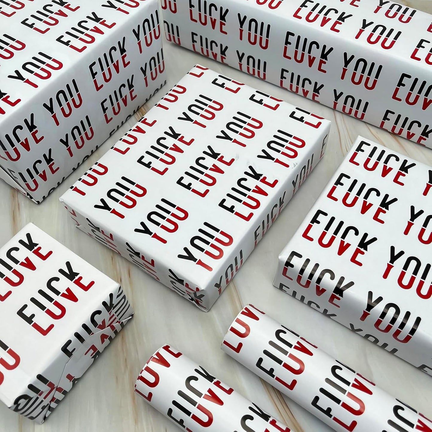 Dtiafu Funny Wrapping Paper for Adult Girlfriend Boyfriend Valentines Day - Fxxk You Love You Words Great for Birthday Wedding - 20 x 28 Inch Per Sheet(6 Sheets)