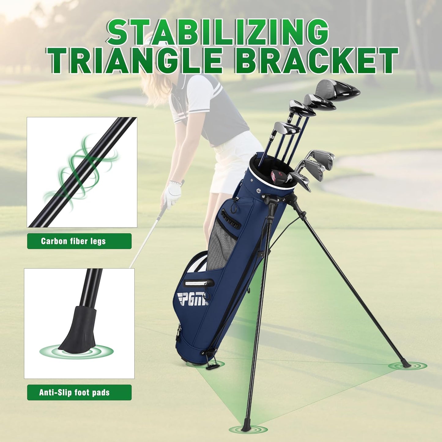PGM Sunday Golf Stand Bag for Women and Men - Easy Carry Pitch Lightweight Golf Stand Bag with Cooler Pouch and Valuables Pocket for Driving Range Par 3 Executive Courses