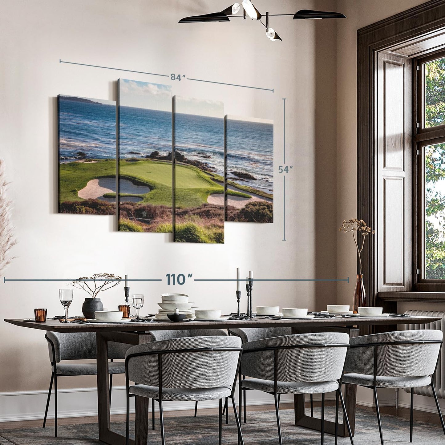 Elephant Stock California Coastline Golf Course Wall Art - Horizontal Canvas - 4-Piece Living Room Wall Decor - Photography Sports Canvas Print - Brown and Beige Decor for Wall - 84" X 54"