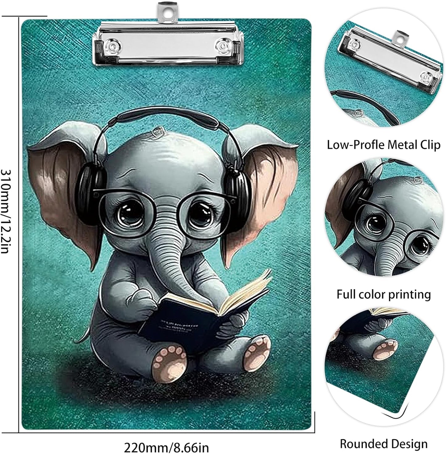 Plastic A4 Clipboards, Cute Fashion Clipboard Decorative, 12.2" x 8.7" Standard A4 Size Clipboards, Plastic Acrylic Clipboard for Teacher, Social Worker, Students,Women, Office Supplies(Elephant)