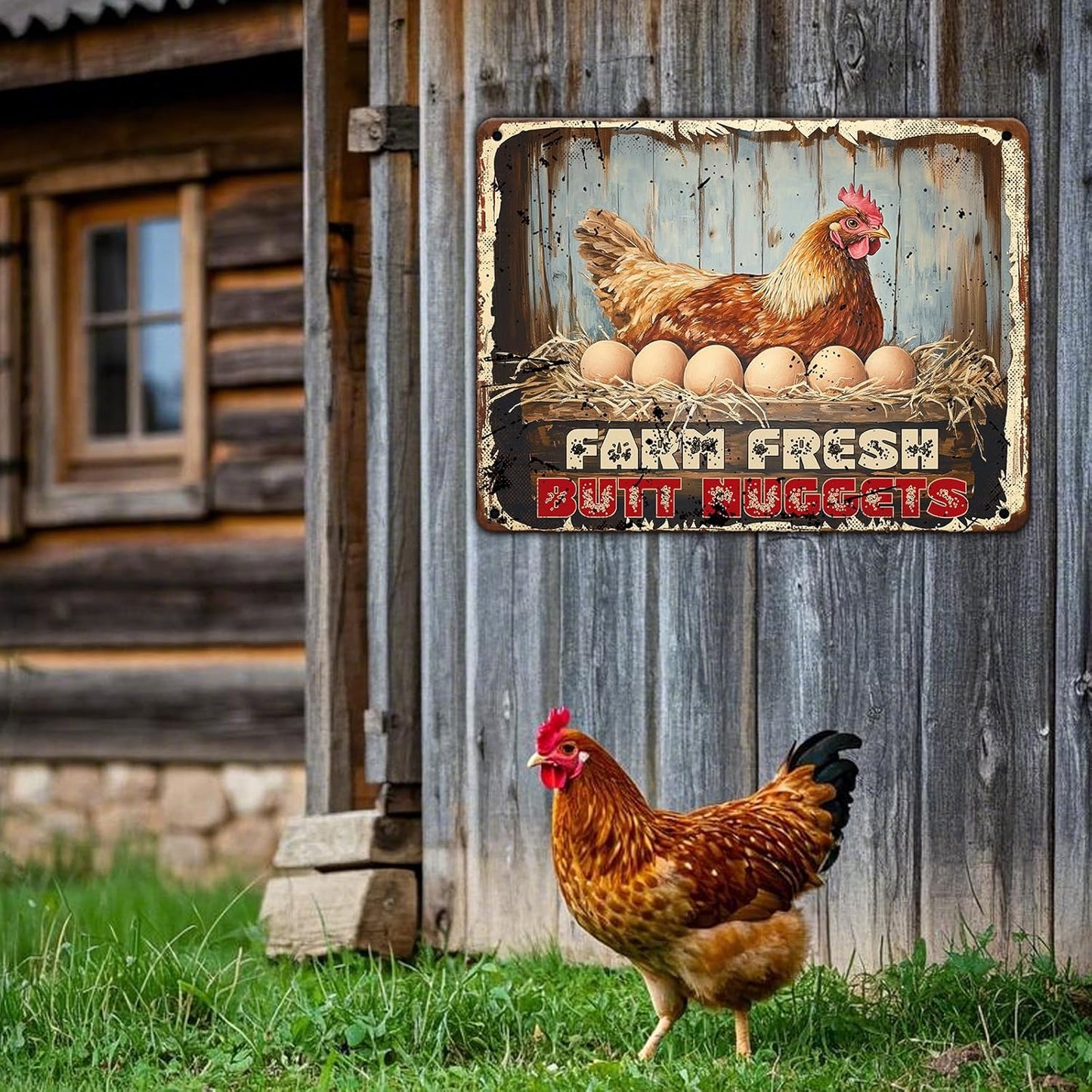 Chicken Coop Signs Funny Metal Signs Chicken Decor Farm Rooster Yard Decor Vintage Tin Sign Chicken Decorations For Home Farm Fresh Butt Nuggets Sign 12x16 Inch