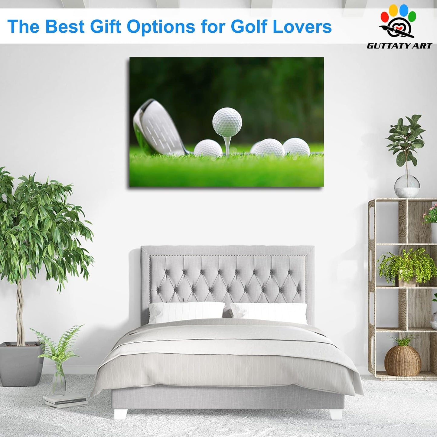 Golf Canvas Wall Art, Golf Course Wall Art Painting Prints for Living Room Wall Decor, Close Up of Golf Balls Poster Picture for Bedroom Decor, Framed Artwork for Office Home Decoration 32x48 Inches