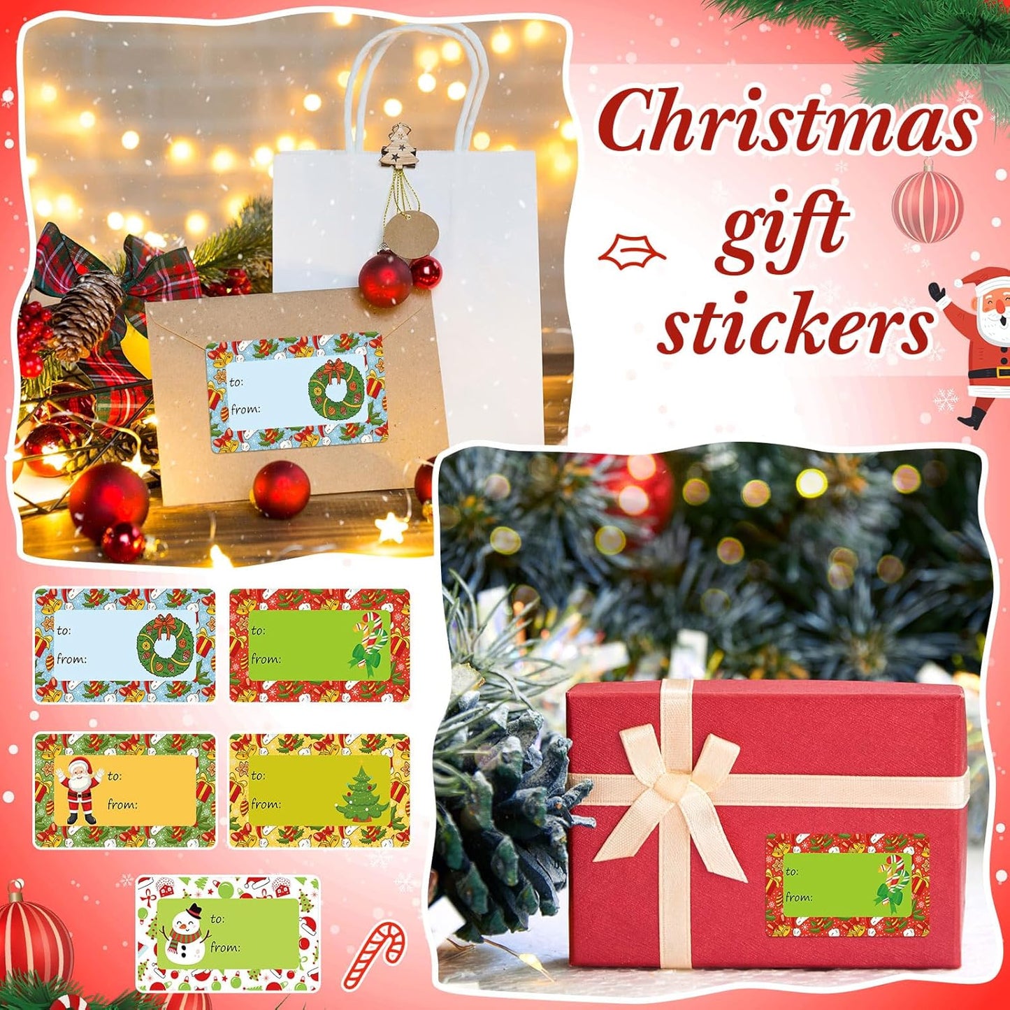 Outus 500 Pieces Christmas Tags Self Adhesive Gift Tags for Xmas Presents Christmas Name Labels Stickers for Wrapping Paper Festival Birthday Holiday Decor(Chic Style,2.76 x 1.57 Inch)