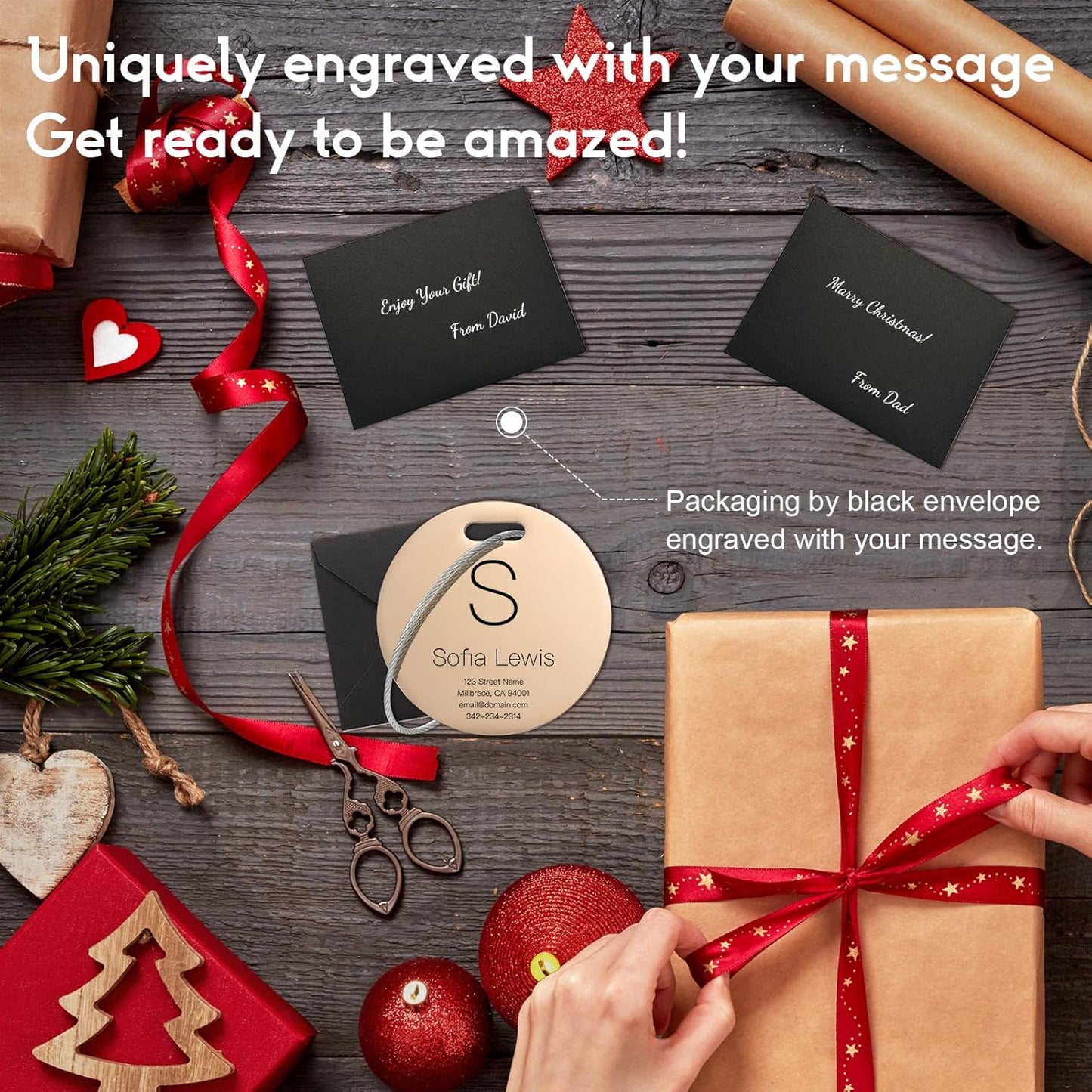 Customized Stainless Steel Luggage Tags: Personalize Your Suitcases, Backpacks, and Bags with Your Text (Rose Gold)