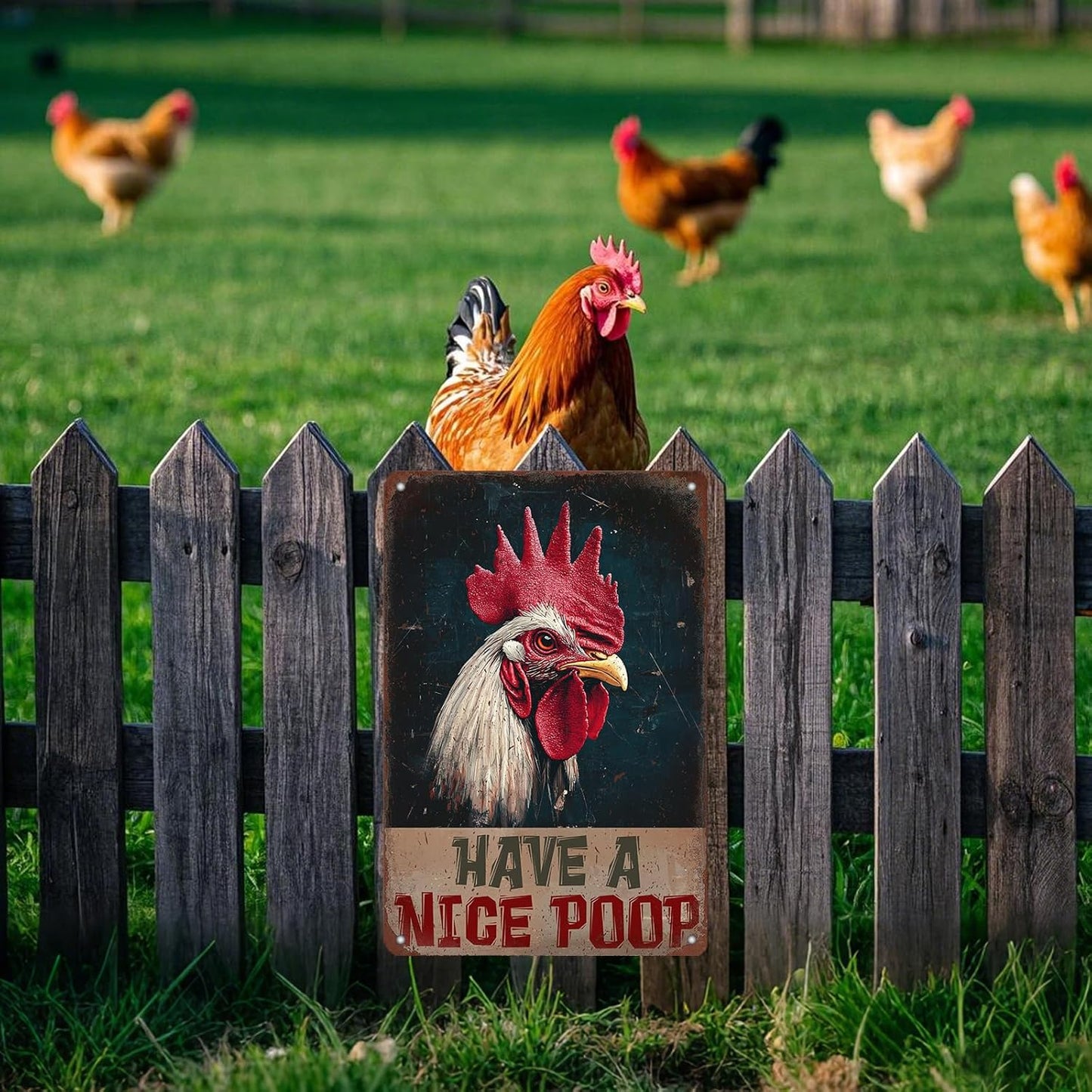 Vintage Chickens Have A Nice Poop Metal Tin Sign 12x8 Inch Chicken Funny Metal Poster Funny Chicken Tin Sign Home Kitchen Garden Bar Pub Restaurant Bathroom Are Wall Decor