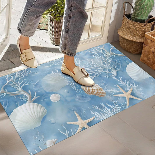 Starfish Coral Ocean Indoor Door Mat,Non-Woven Fabric Door Mat,Anti-Slip Backing Welcome Mat for Front Door,Indoor Entrance,Kitchen, Bedroom,Living Room-Durable Floor Mat for Home Decor & All Seasons