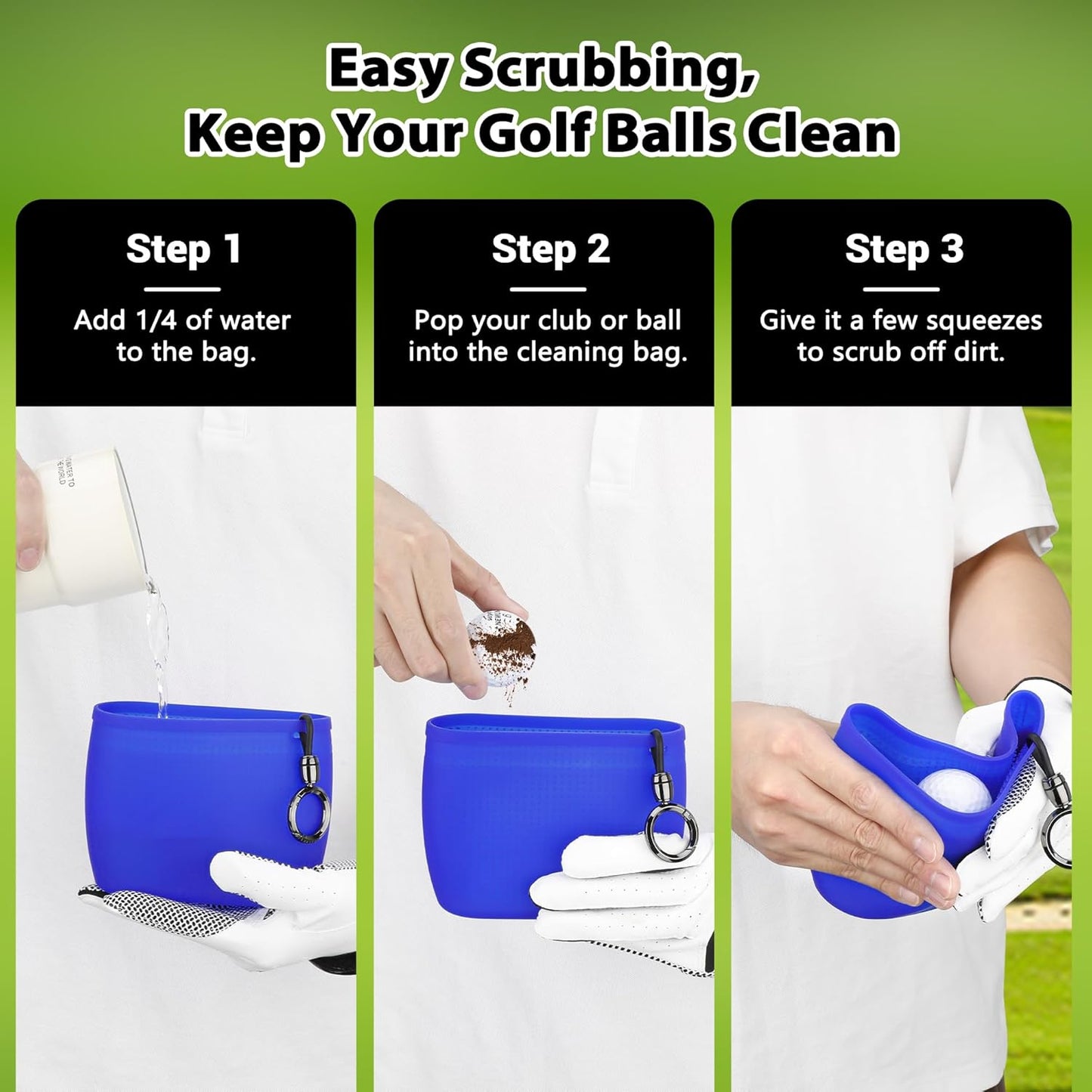 MOSTY Golf Club and Golf Ball Cleaner Bag – Best Golf Club Cleaning Kit, On-Course Golf Accessories, Club Cleaner for Golf Bag, Golf Gifts for Men Women Golfers, Unique Golf Gear for Him(Silicone)