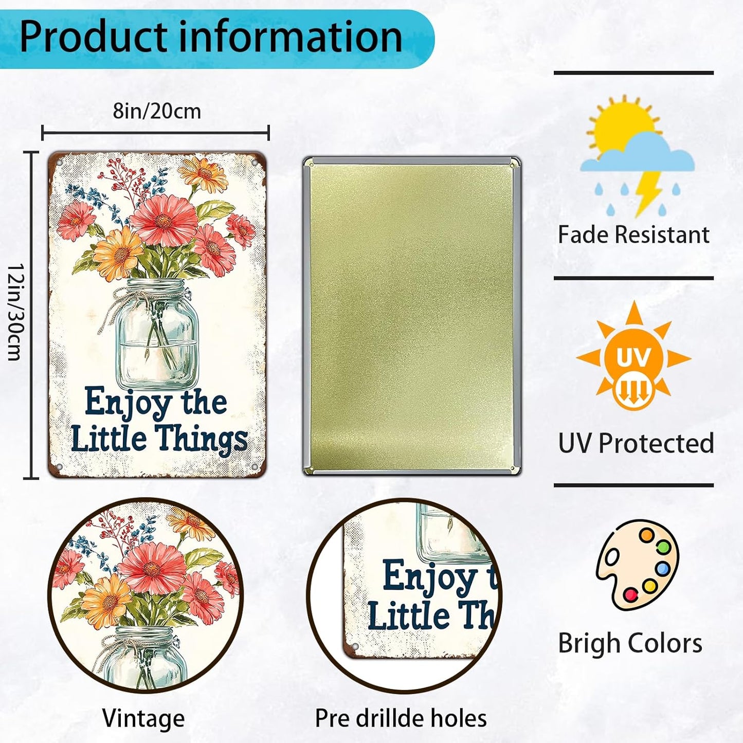 Metal Tin Sign Garden Signs Vintage Flower Signs Funny Fresh Flowers Sign Decorative Signs And Plaques For Kitchen Enjoy The Little Things Sign Farmhouse 8x12 Inch