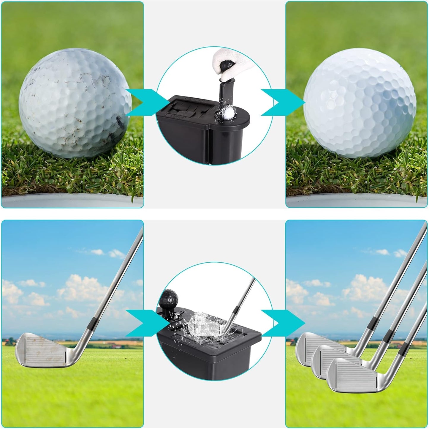 10L0L Golf Cart Ball and Golf Club Head Cleaner/Washer 2-in-1 with Universal Bracket-Removable-Fits EZGO TXT RXV & Club Car DS Precedent & Yamaha Models