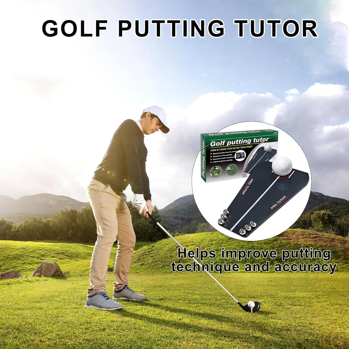 Golf Putting Tutor, Golf Hitting Mat, Putting Mirror Training Aid, Puttout Circuit Trainer Groove, Putt Out Train Align Eyes Practice, Putter face, Alignment Starting Line Impact Stroke Path Motion