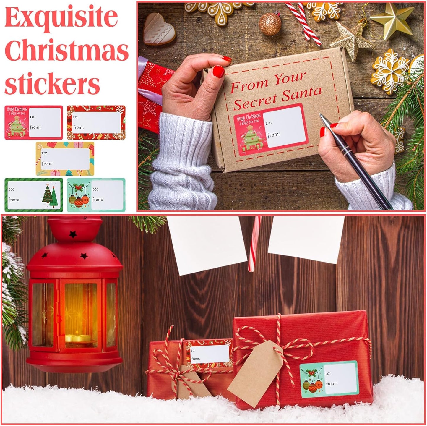 Outus 500 Pieces Christmas Tags Self Adhesive Gift Tags for Xmas Presents Christmas Name Labels Stickers for Wrapping Paper Festival Birthday Holiday Decor(Colorful Style,2.76 x 1.57 Inch)