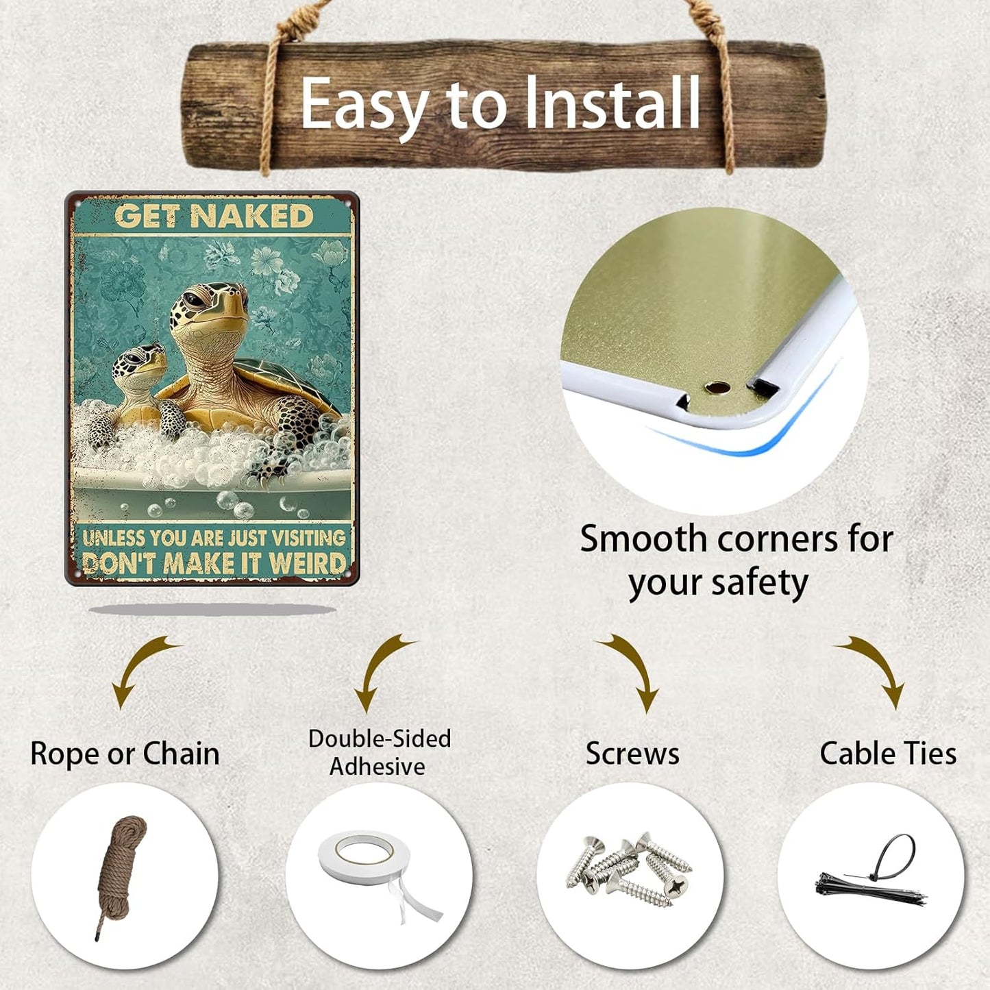 Sea Turtle Funny Bathroom Quote Metal Tin Sign Wall Decor Vintage Get Naked For Home Hotel Bathroom Sign 12x16 Inch