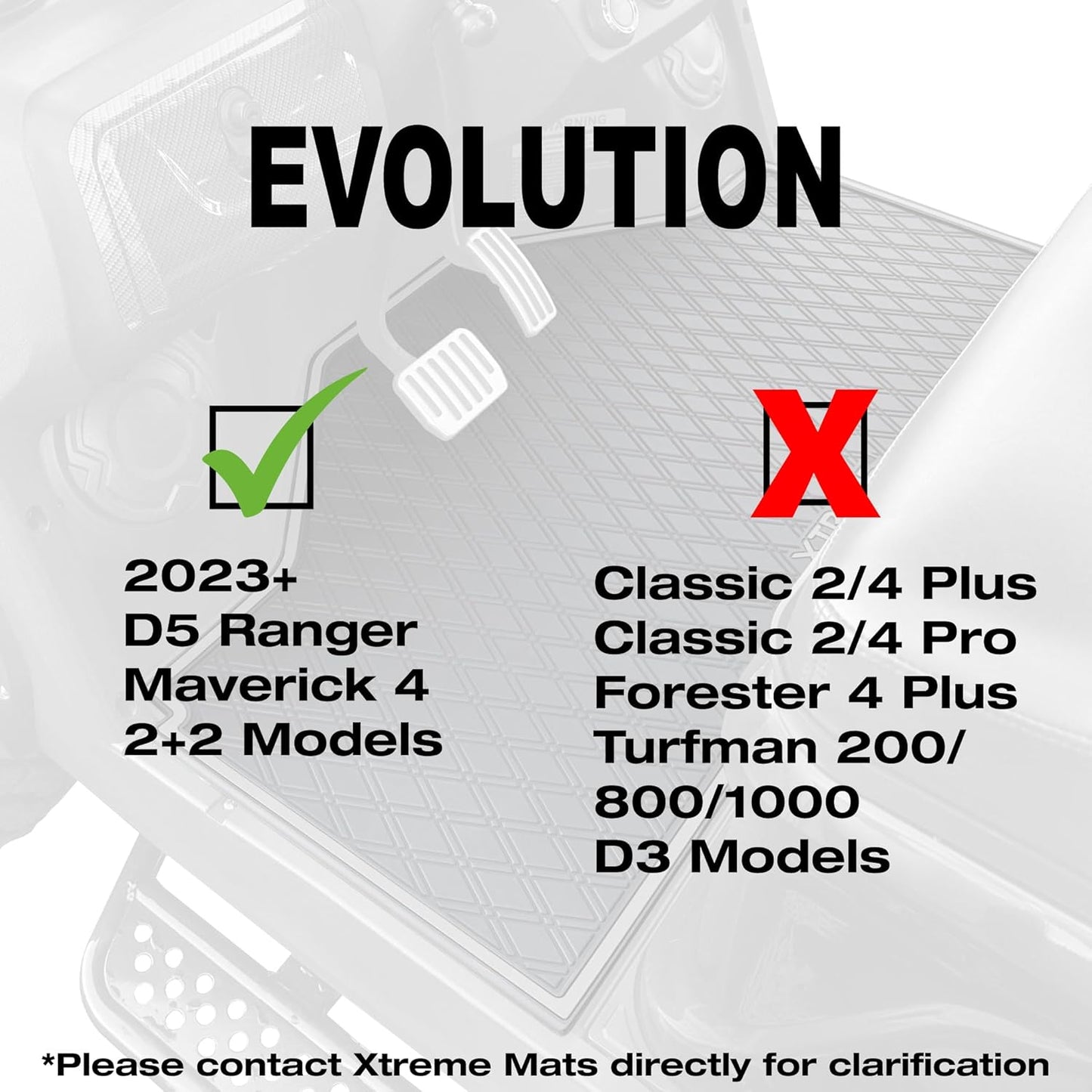 Xtreme MATS Evolution D5 Golf Cart Floor Mat - Rubber Double Diamond Design - Fits DMAX, GT 4 & 6, D5 2 Seater or 2+2 Including Evolution Maverick and Ranger Trims (Grey Trim, D5 Front Row Only)
