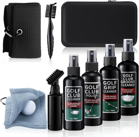 9 Pcs Golf Club Care Kit Golf Cleaning Kit Includes Grip Cleaner Club Cleaner Polish Brush Towel for Christmas Men Dad Gifts Outdoor Sports Supplies