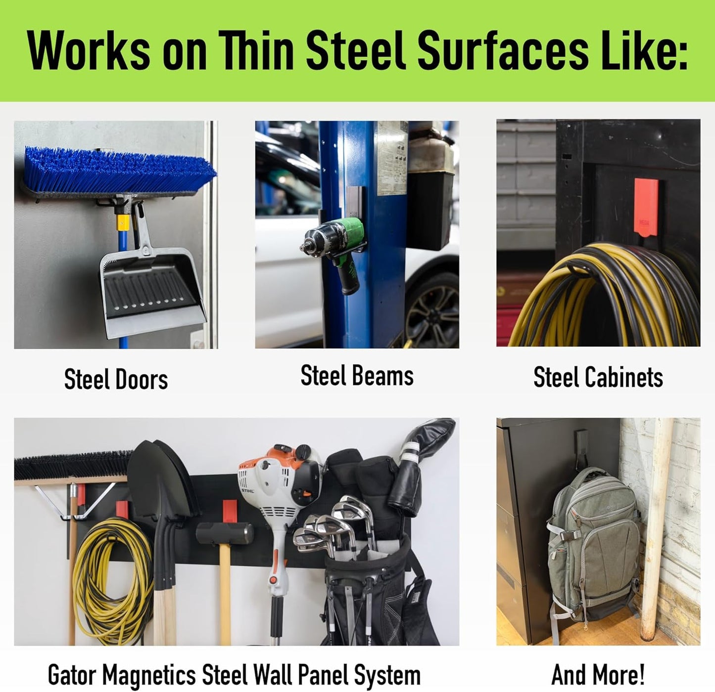 GATOR MAGNETICS MEGA 4.5 in Open Hooks, 45 lb Heavy Duty Magnetic Hooks for Steel Surfaces, Patented Easy-Release, Non-Slip Grip – Storage & Organization, Garage, Home Tools & Gear Storage – 3 Pack