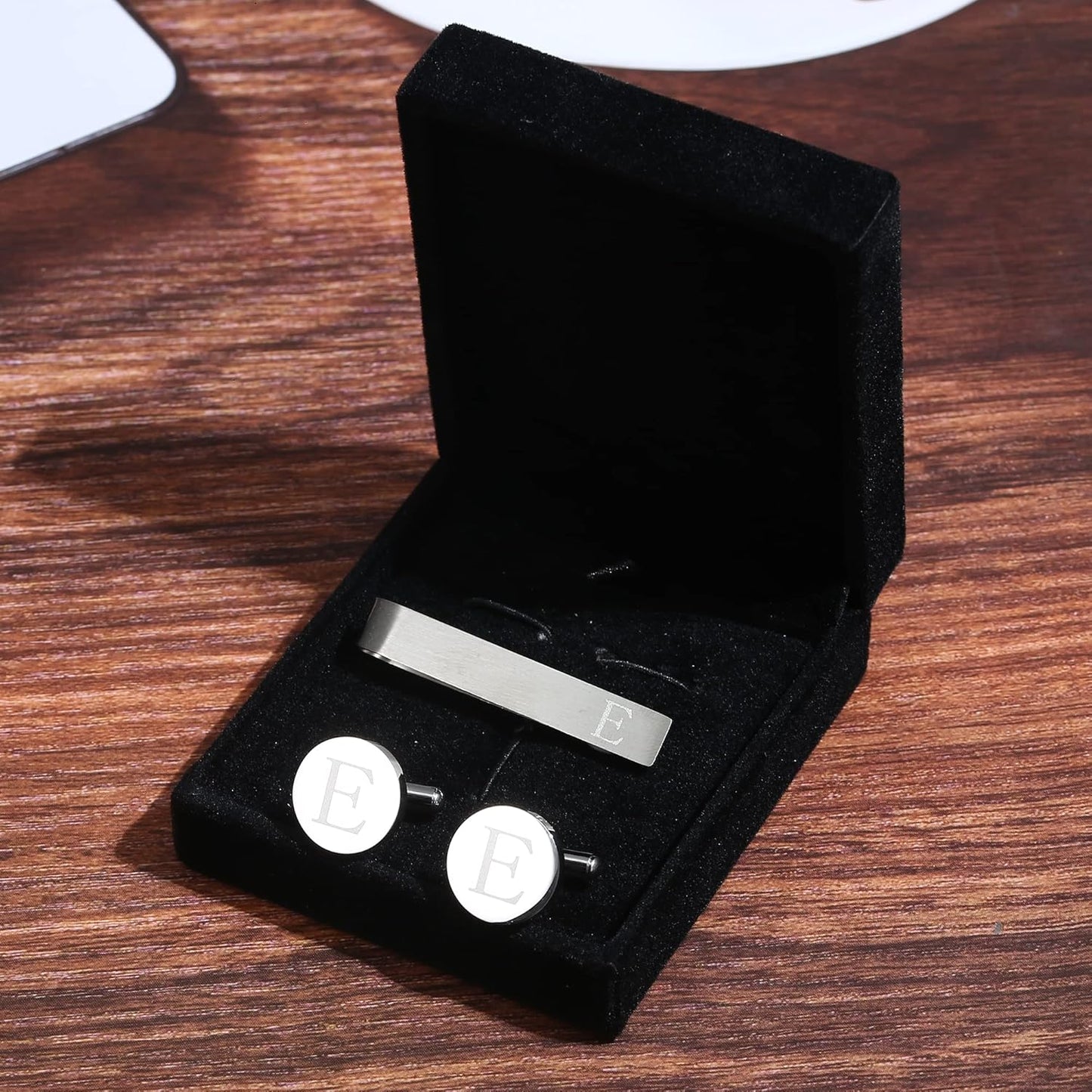 LOYALLOOK Stainless Steel Engraved Initial Cufflinks and Tie Clip Bar Set Alphabet Letter With Gift Box A-Z