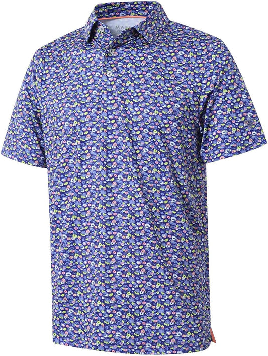 Golf Shirts for Men Dry Fit Short Sleeve Print Performance Moisture Wicking Polo Shirt