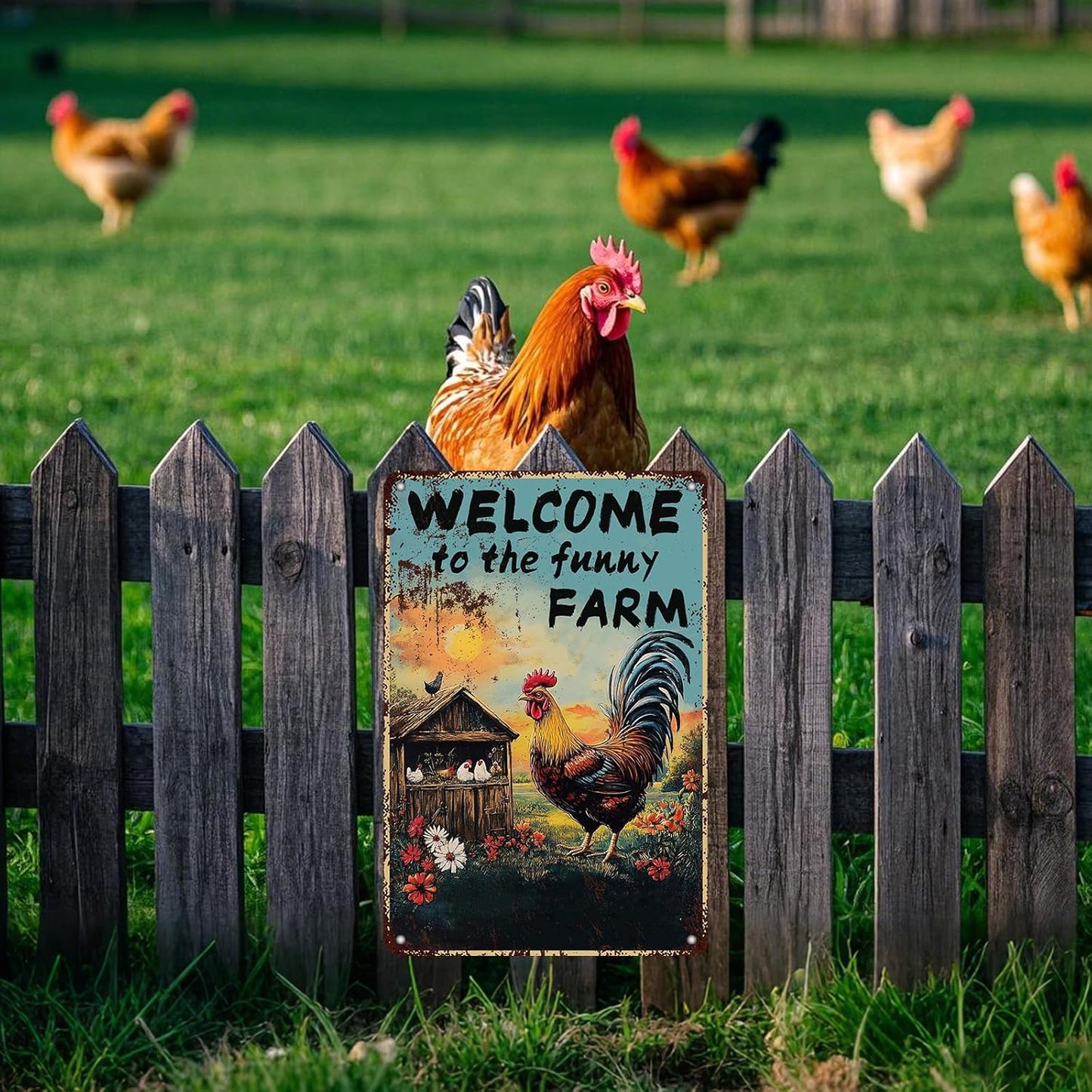 Vintage Chicken Coop Metal Signs Welcome To My Funny Farm Sign Retro Aluminum Sign For Home Garden Outdoor Yard Farmhouse 12x8 Inch