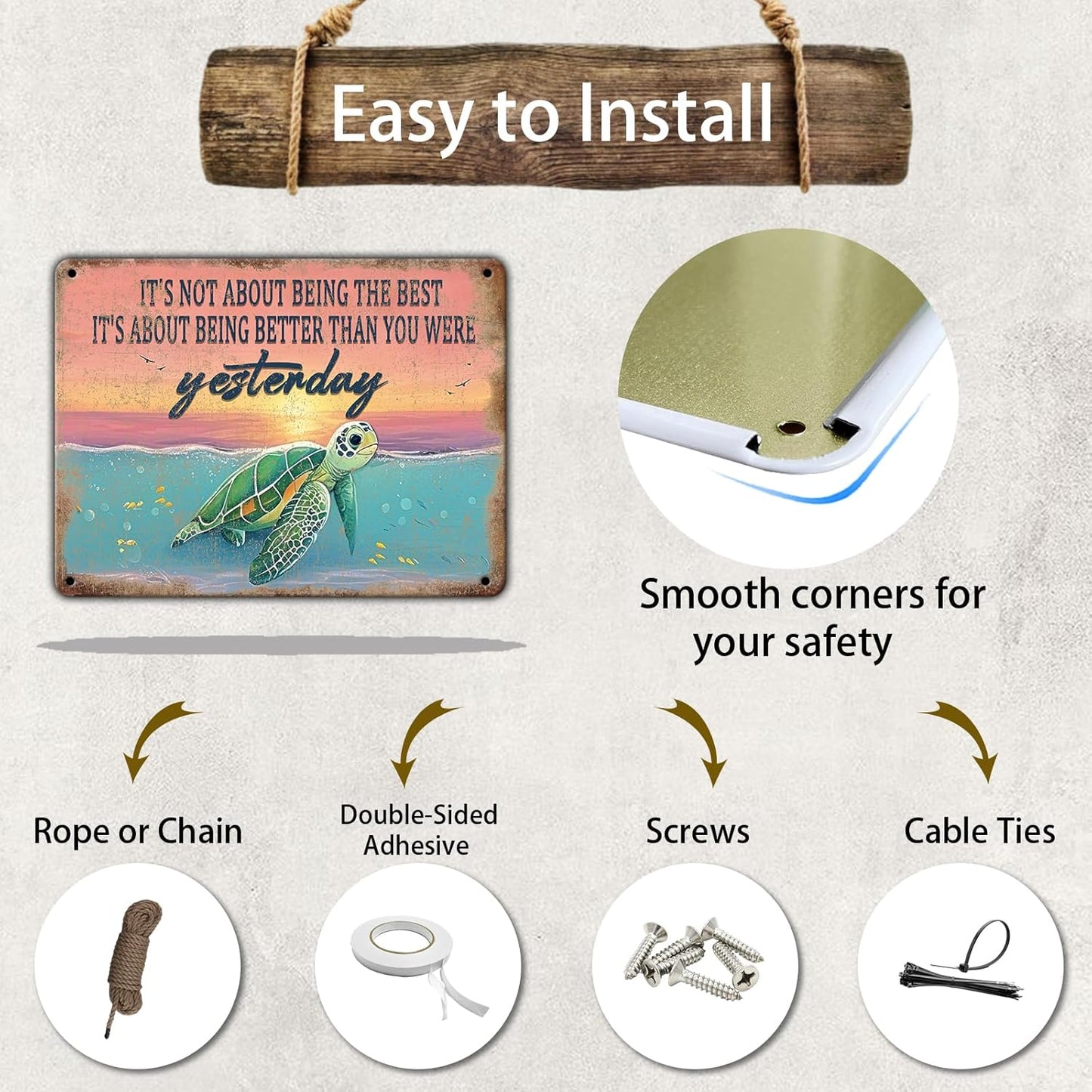 Vintage Sea Turtle Poster Metal Sign It's Not About Being The Best Sign Funny Retro Sign Restaurant Home Man Cave Wall Decor Signs 12x16 Inch