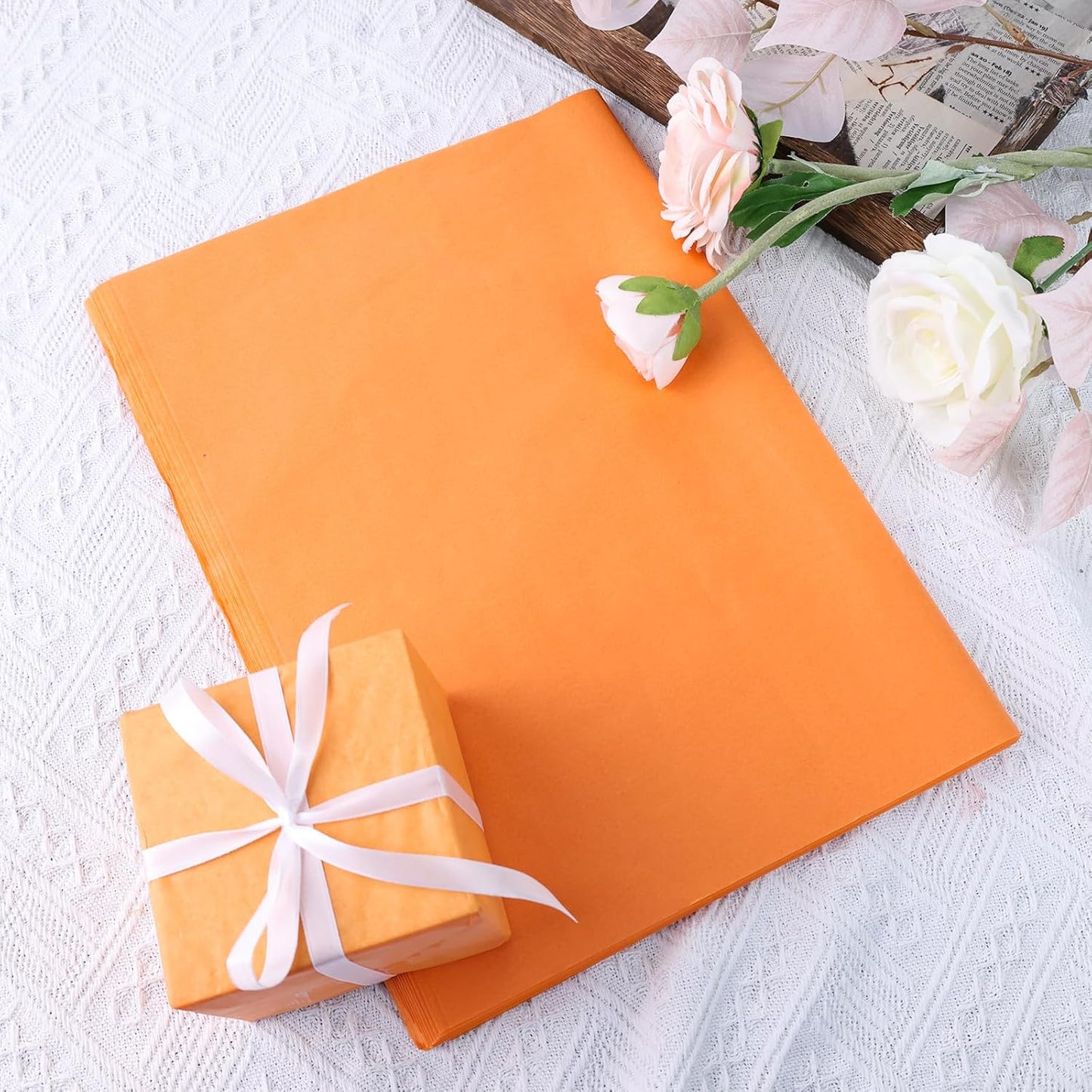 Shindel 120 Sheets Orange Tissue Paper, 20x14 Inch Fall Tissue Paper for Gift Bags, Halloween Autumn DIY Crafts Gift Wrapping Decor