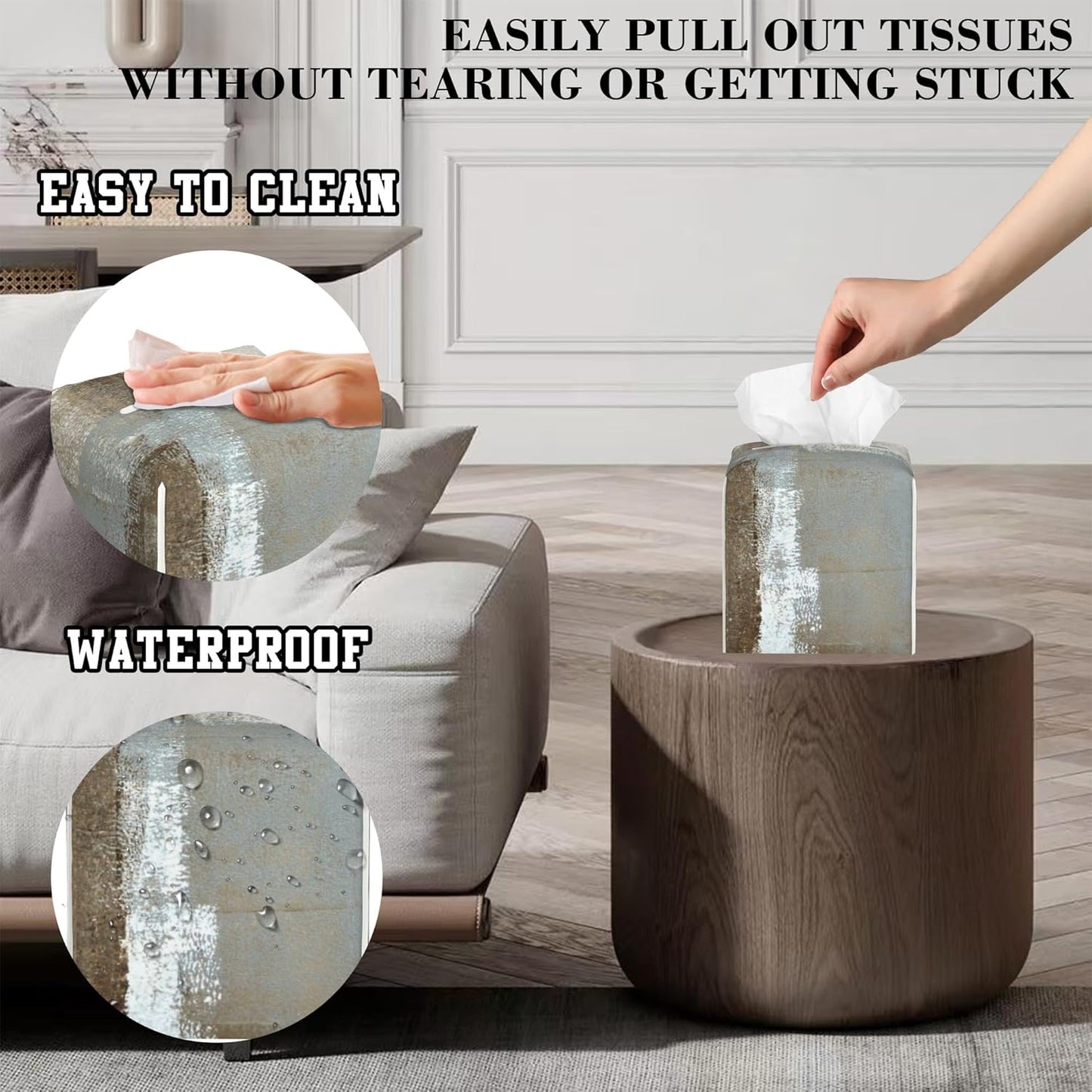 Grey and Beige Abstract Art Tissue Box Cover Square, Tissue Box Holder Leather Facial Paper Case Decorative Organizer Holder Dispenser Home Office Car Decor