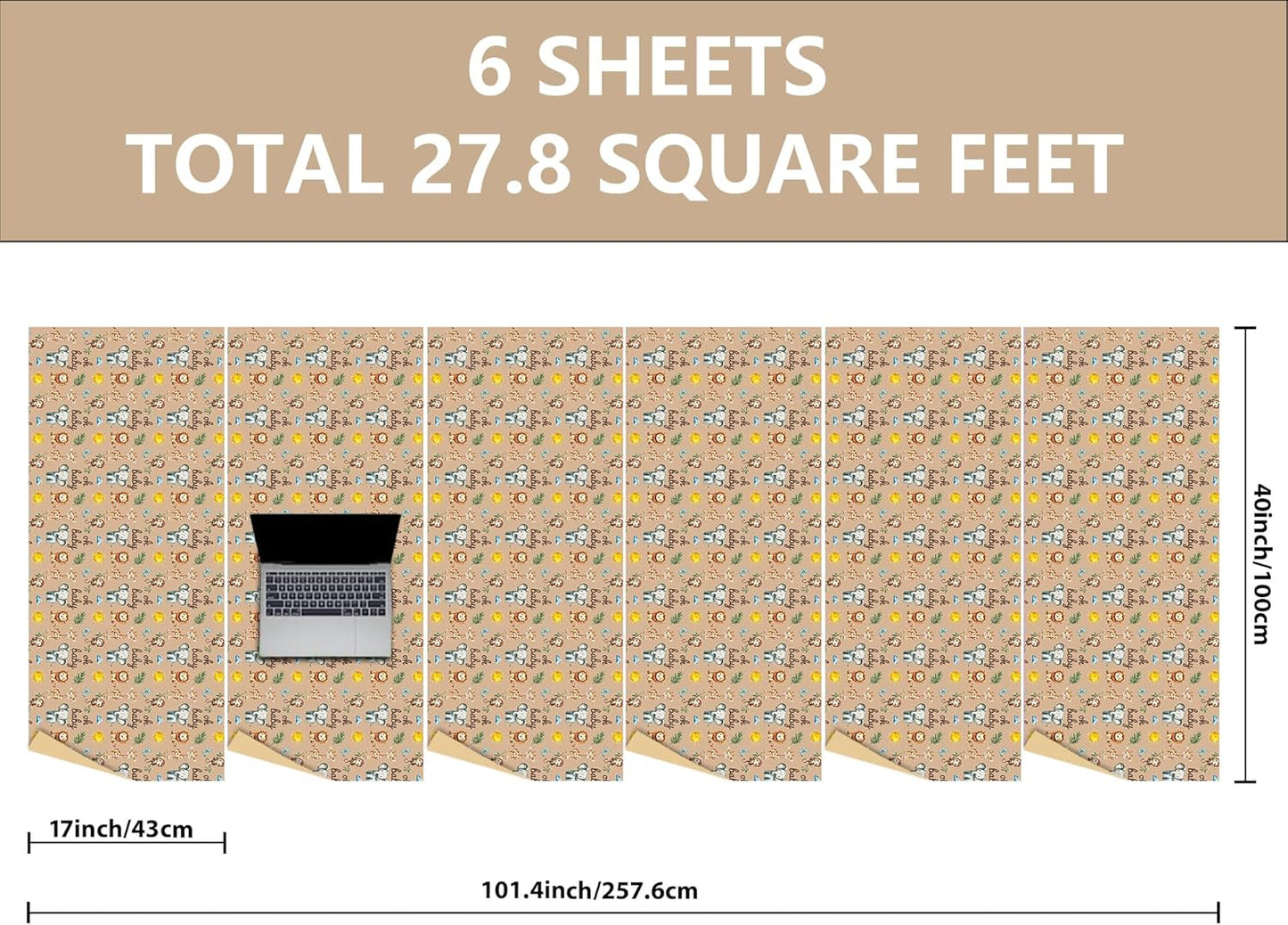 Vnaaem Baby Shower Kraft Wrapping Paper Roll for Kids Boys Girls - Cute Safari Animals & Oh BaBy Baby Gift Wrap for Birthday, Holiday, Baby Shower, Summer Party Favor - 17 in x 20 ft(Total 28.5sq.ft)