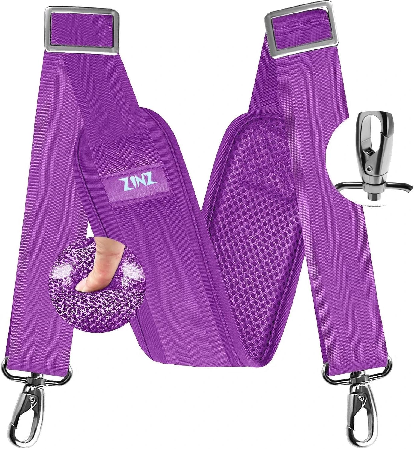 ZINZ 77 Inch Shoulder Strap Univesal Bag Strap with Fixed Pad Ultra Thick Plus Long & Breathable Cushion, Replacement Strap for Bags,Purple