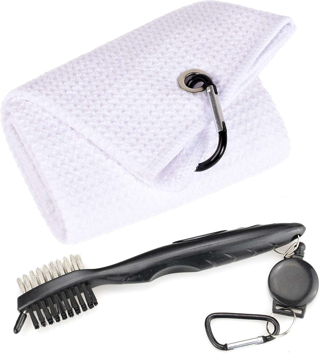 Mile High Life Golf Towels - Microfiber Waffle Pattern Tri-fold, Brush Tool Kit with Club Groove Cleaner with Retractable Cord and Clip, for Men Women, Golf Gift