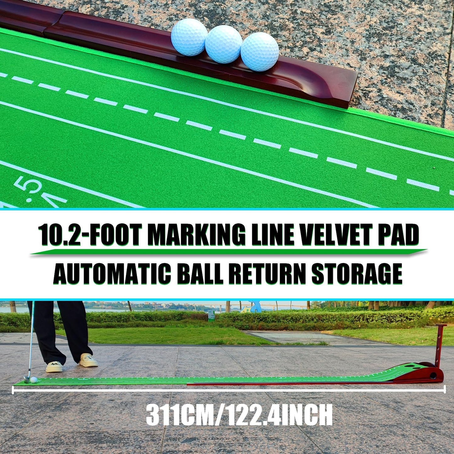 Putting Mat - Indoor Green With Auto Ball Return and 3 Balls for Golf Games & Practicing at Home, Office, Backyard, Great Gift for Families and Friends