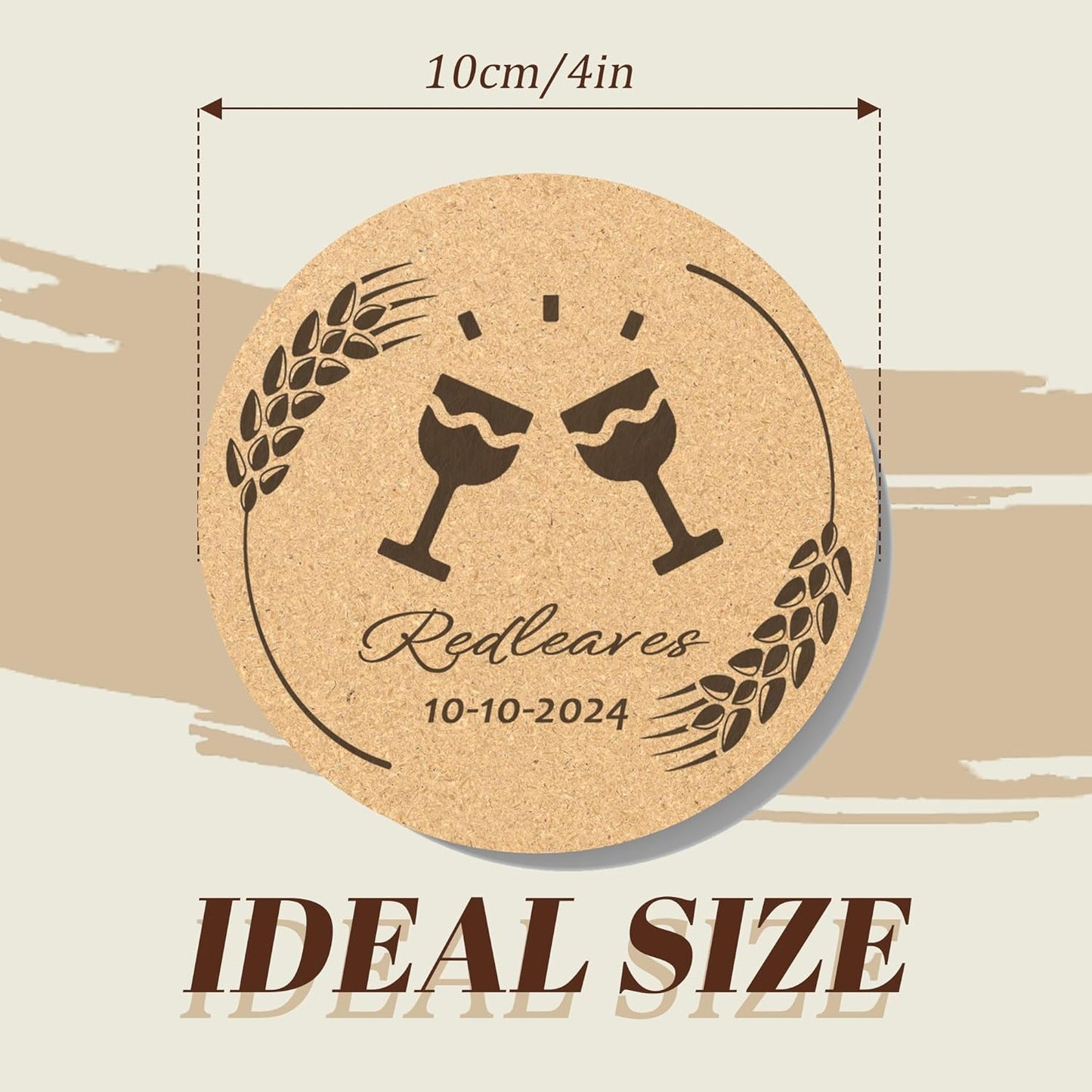 30-100Pcs Personalized Coasters, Custom Cork Drink Coasters with Laser Engraved Text Name Logo, Non-Slip, Heat-Resistant, Custom Wedding, Anniversary, Housewarming Gifts (Regular Version)