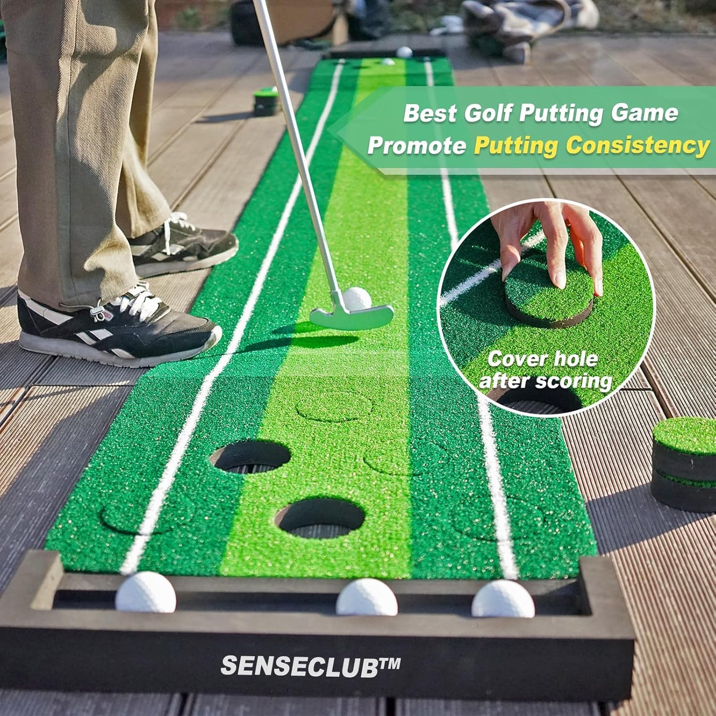 SENSECLUB Indoor Putting Green, Foldable Putting Mat Golf Game Set, Golf Gifts for Men with Ball-Collect System