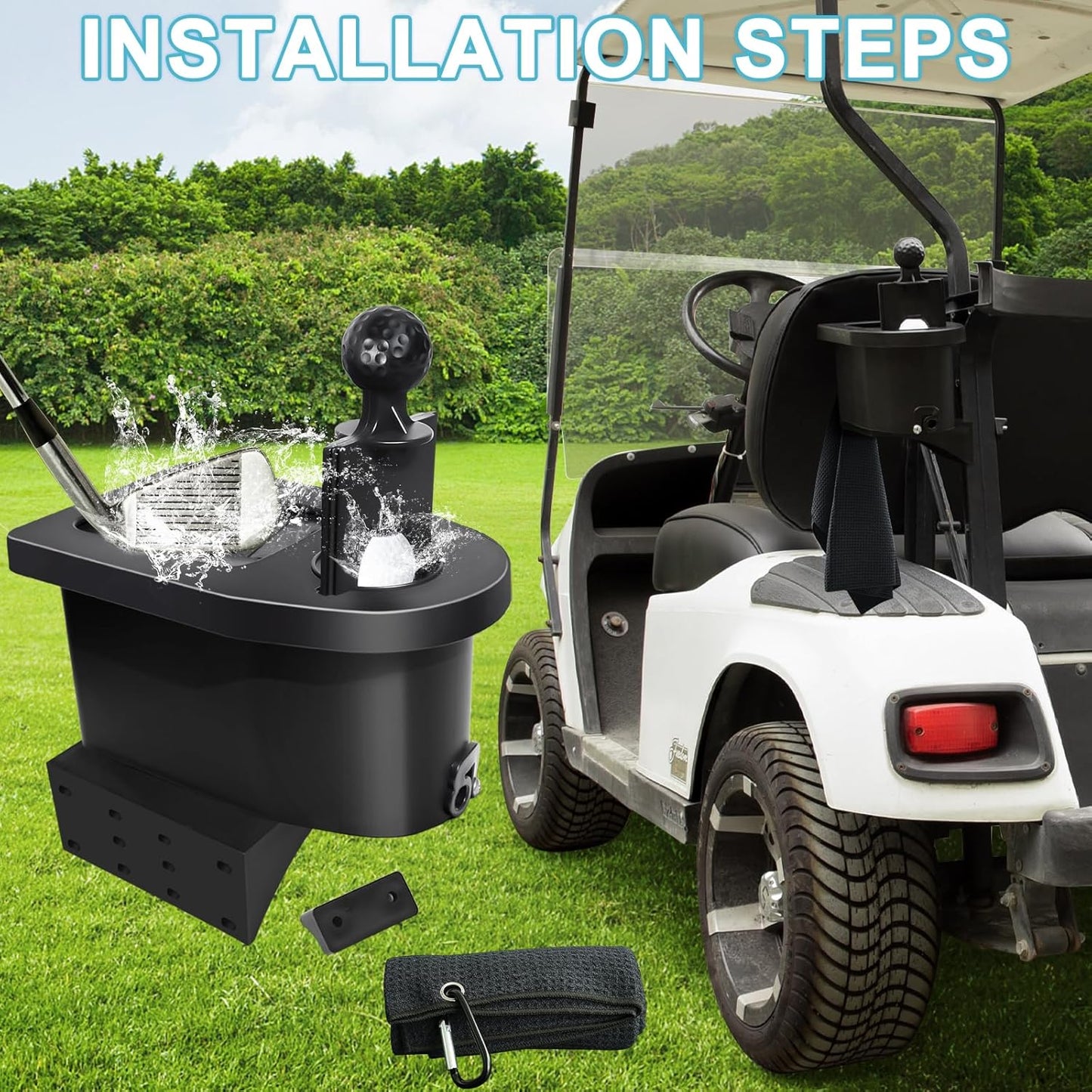 Golf Cart Ball Washer and Club Cleaner Kit, Golf Ball Cleaner and Club Head Washer with Golf Towel, Universal Golf Ball Washer Cleaner for EZGO, Club Car, Yamaha, Advanced EV, Star EV