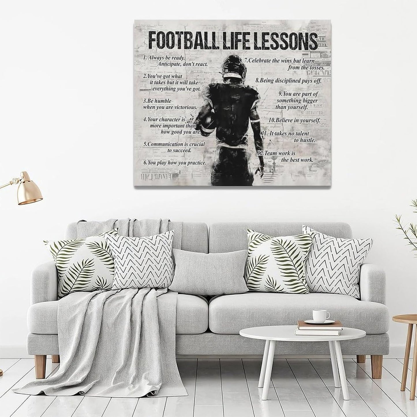 Football Sports Wall Art Football Life Lessons Wall Decor Football Sign Retro Poster Boy Men Room Motivational Decorations Canvas Print Painting Artwork for Bedroom Bathroom Living Room 24"x20"