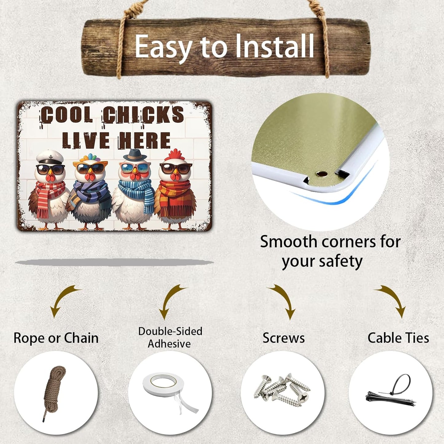 Funny Cool Chicks Live Here Tin Sign Plaque Metal Poster 12x8 Inch Home Kitchen Garden Restaurant Farm Wall Decor