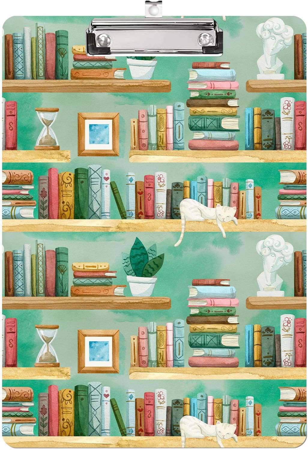 Cat Bookshelves Clipboard,Decorative Acrylic Clipboard with Low Profile Metal Clip for Office,School,Teachers,Students Standard Letter Size 9x12.5