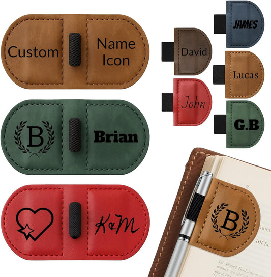 Custom Leather Magnetic Bookmarks Personalized Vintage Engraved Name Initials Text Book Marker Clips Customized Gifts for Readers Kids Book Lovers Classmate (New Bookmark)