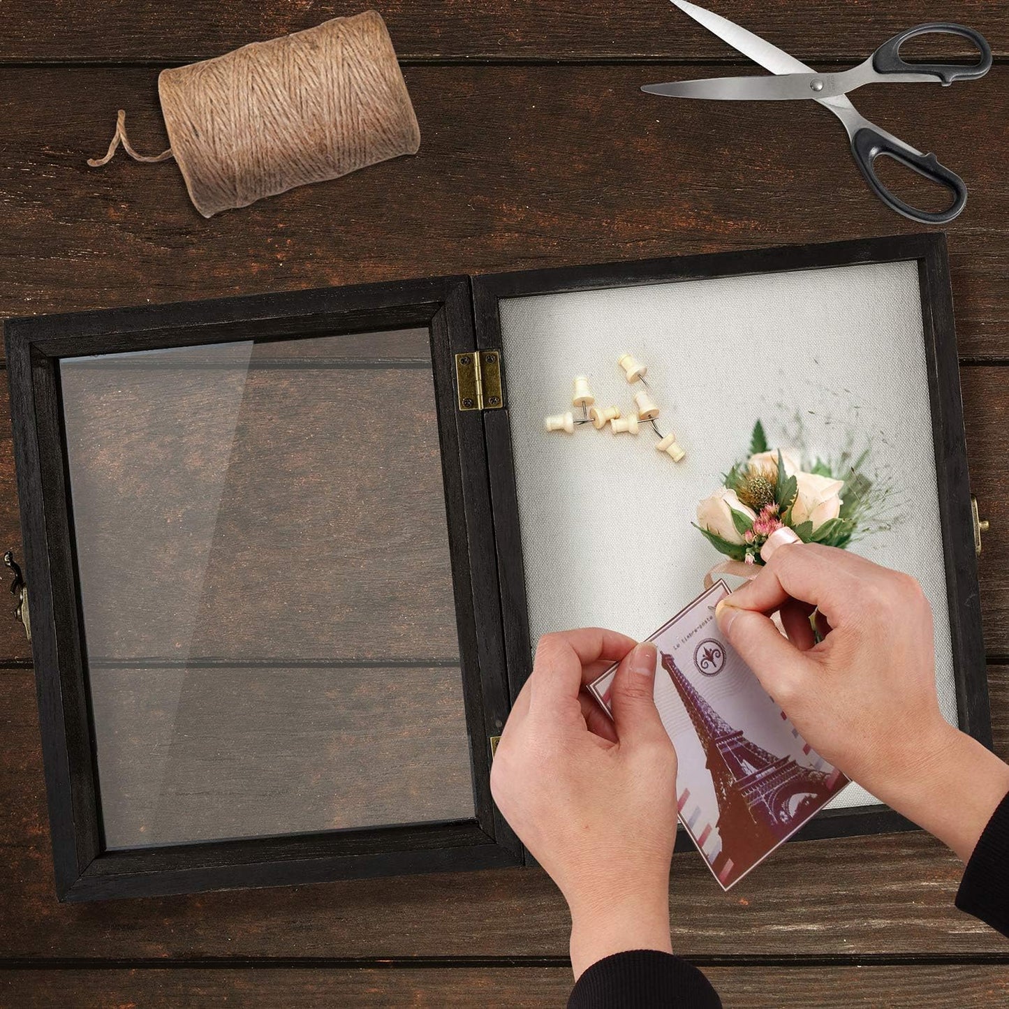 TJ.MOREE Shadow Box for Flowers 8 x 10 Shadowbox Display Case Picture Frame with Glass Window Door Wedding Bouquet Memorabilia Medals Military Photos Memory Box for Keepsakes - Rustic Black