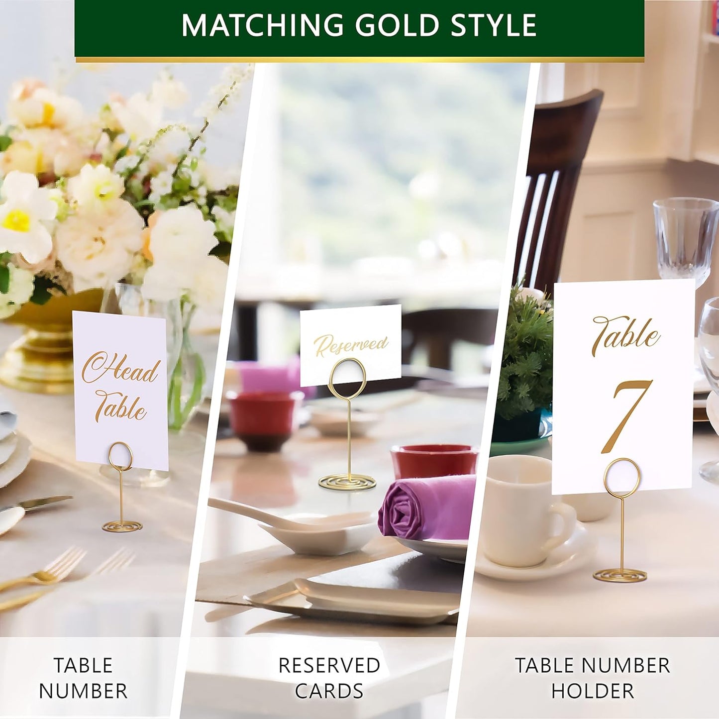 10 Pack Gold Table Number Holders - Place Card Holders for Signs - Photo Holders for Centerpieces Weddings - Photo Stand Clip - Picture Holder for Tables - Wire Food Signs Restaurant Setting Cards