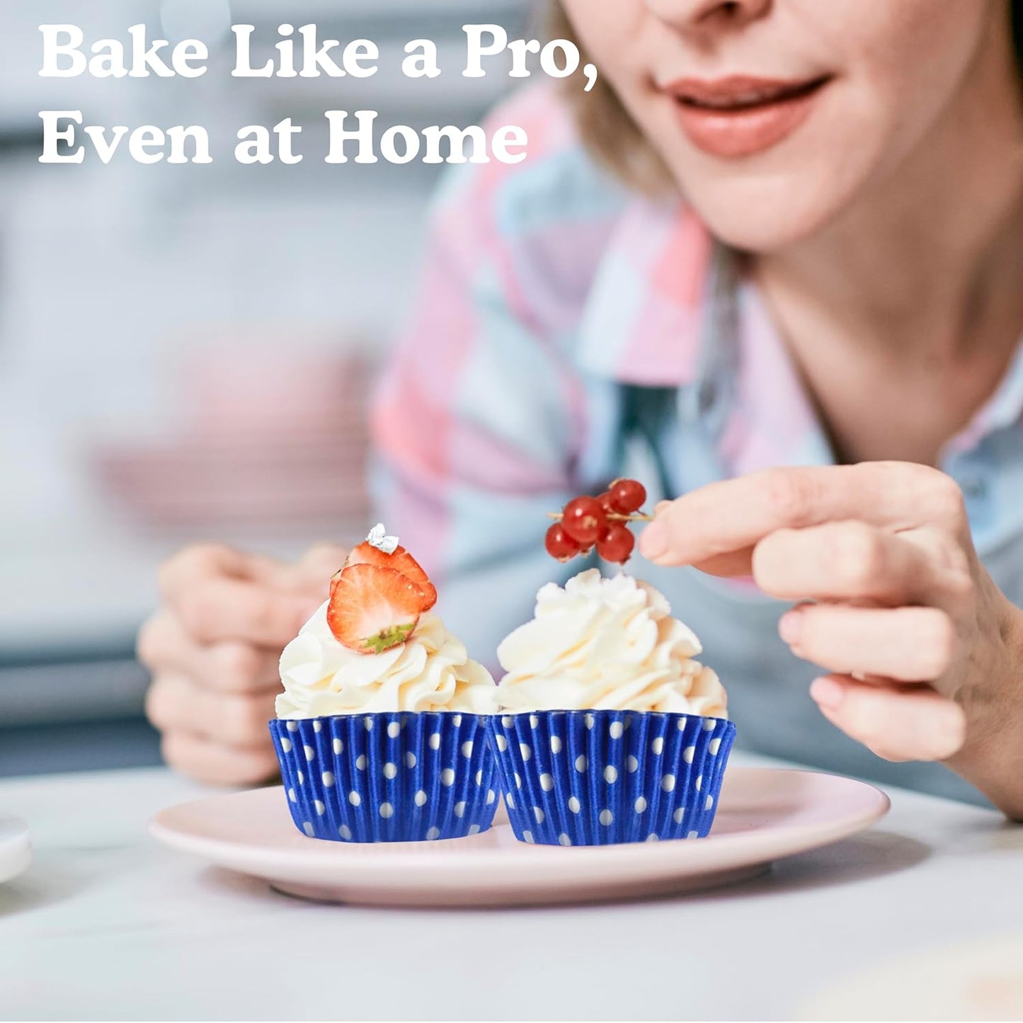 Regency Wraps Greaseproof Professional Grade Baking Cups, Pack of 40, Standard Liners, Cobalt Blue Polka Dots, for Cupcakes, Muffins, Candy, Non Stick