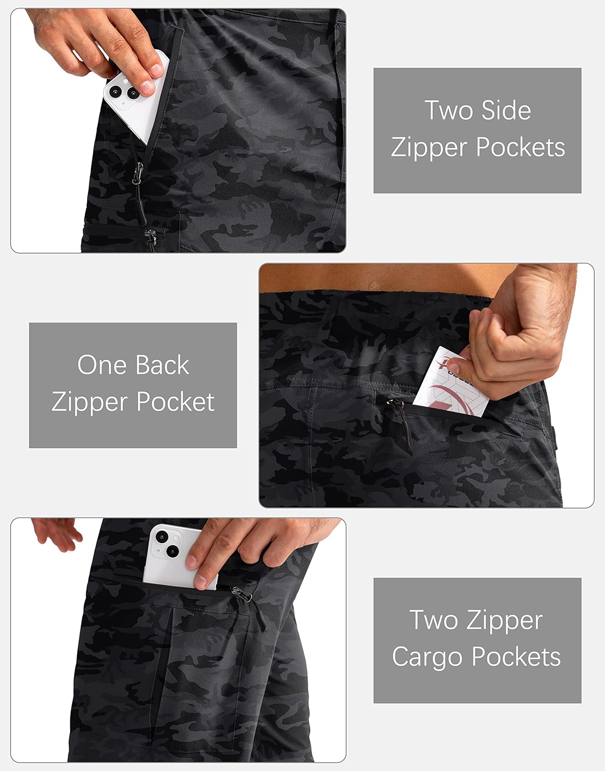 Pudolla Men's Hiking Cargo Shorts 9" Lightweight Outdoor Work Shorts for Men Travel Golf Camping Casual with 5 Zipper Pockets