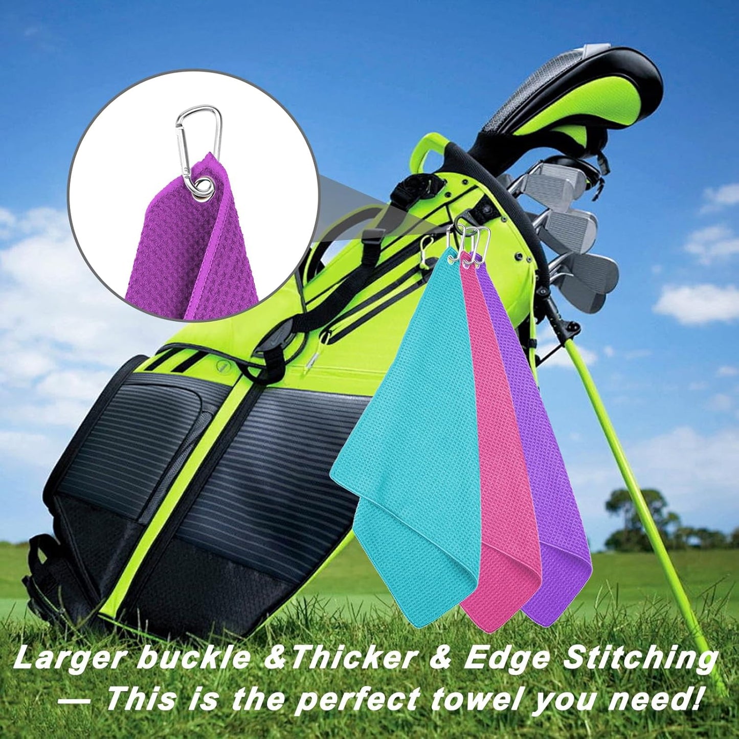 3 Pack 16" X 16" Golf Towels for Golf Bags, Premium Waffle-Pattern Golf Towel with Carabiner Clip, Super Absorbent Microfiber Towel, Golf Accessories for Bag.3 Pcs Darkpurple