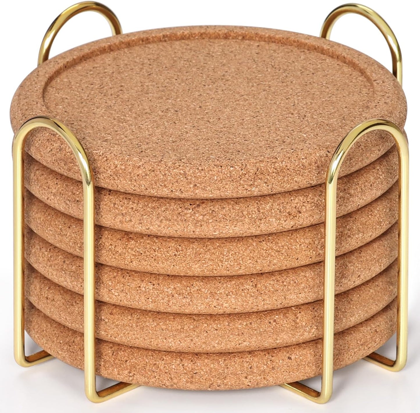 Cork Coasters for Drinks with Metal Holder, GOH DODD Absorbent Blank Coasters Tabletop Protection Home Decor for Housewarming Gifts Wedding Laser Engraving Wood Burning, Set of 6, Round, 4 Inch