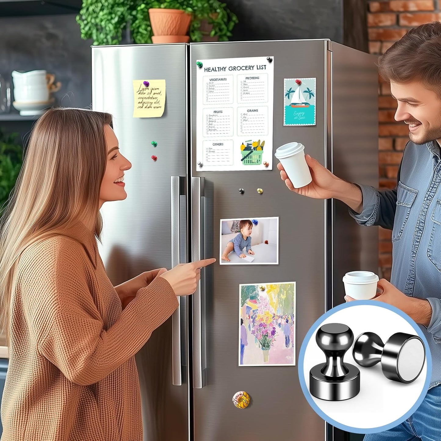 FINDMAG 16 Pack Magnetic Push Pins, Strong Fridge Magnets, Dry Erase Magnets for Whiteboard, Office, Locker Accessories, Classroom and Kitchen